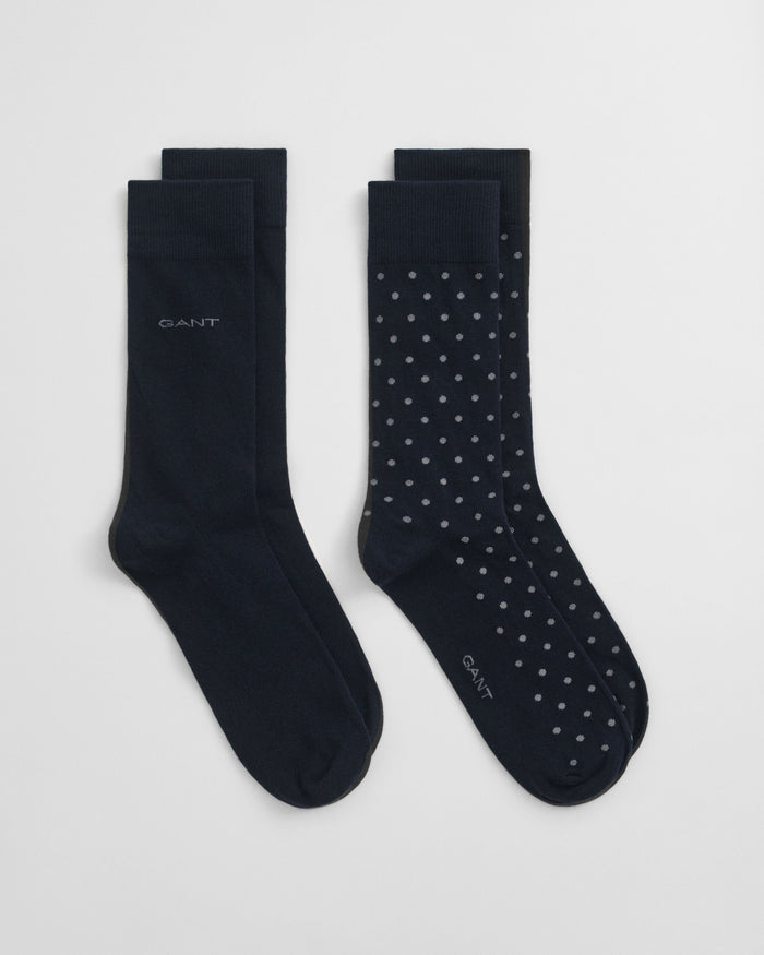 2-Pack Dot & Solid Socks in Navy