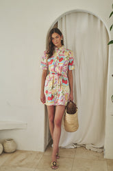 Karesa Fruit Print Button-Down Mini Dress