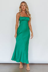 From Above V-Back Midi Dress Forest Green