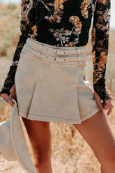 Cool, Calm & Collected Belted Denim Mini Skirt (Khaki)