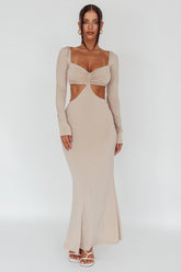 Vienna Long Sleeve Cut-Out Waist Maxi Dress Oat