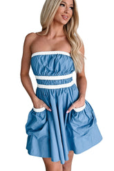 Making Life Great Strapless Mini Dress (Blue/White)