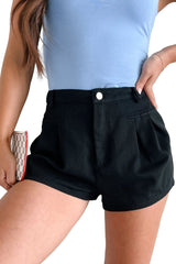 No One To Blame Pleated Denim Shorts (Black)