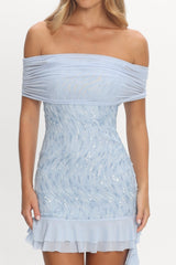 Talking Stage Off-Shoulder Mini Dress Blue