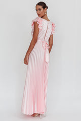 Enchantment Ruffle Sleeve Pleat Maxi Dress Pink
