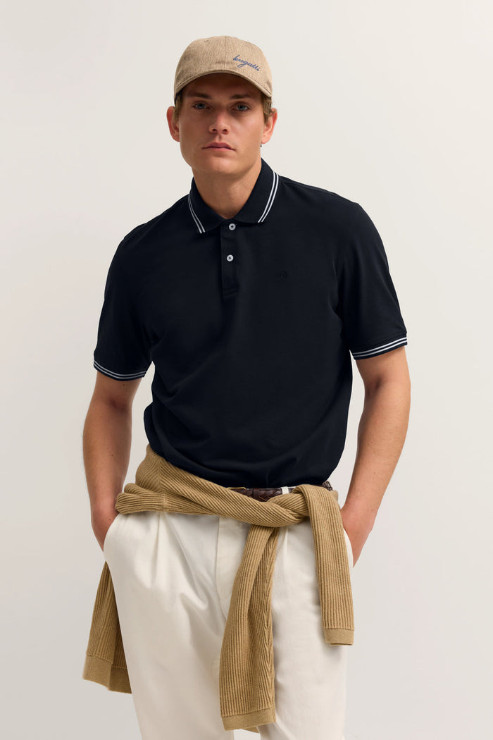 Contrast Cuff Polo in Navy