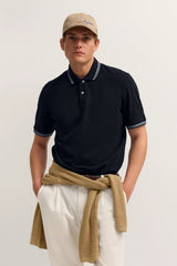 Contrast Cuff Polo in Navy