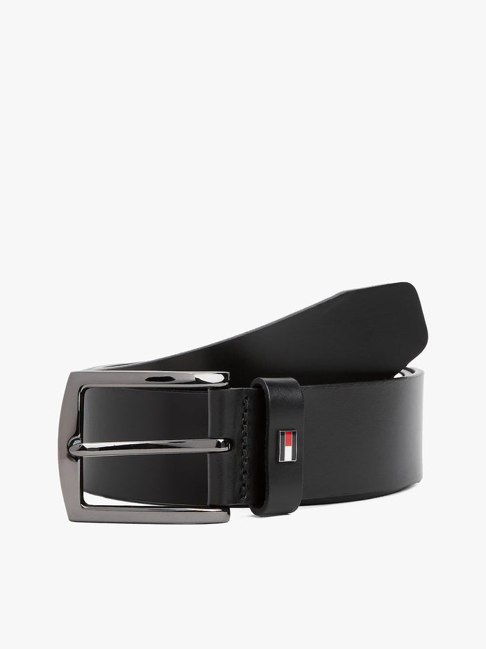 Denton Enamel Flag Leather Belt in Black