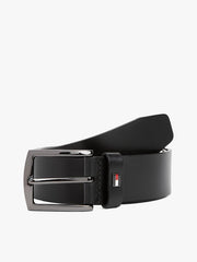 Denton Enamel Flag Leather Belt in Black