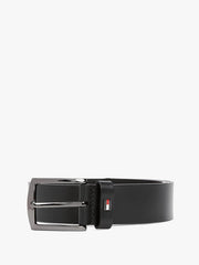 Denton Enamel Flag Leather Belt in Black