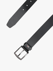 Denton Enamel Flag Leather Belt in Black