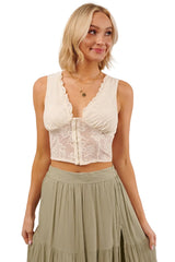 Dream In Gold Sleeveless Floral Lace Top (Cream)