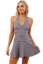 Lucky Heart Halter Mini Dress (Navy/White/Gingham)