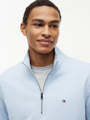 Flag Embroidery Quarter-Zip Jumper in Blue