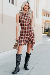 Purely Hers Sleeveless Plaid Mini Dress (Rust Plaid)