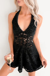 Midnight Bloom Floral Velvet Mini Dress (Black)