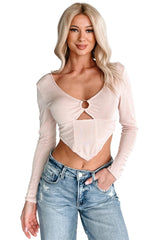 Enchanted Illusion Cut Out Long Sleeve Top (Misty Rose)