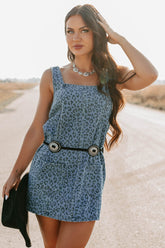 Kendrix Animal Print Denim Mini Dress (Denim Leopard)