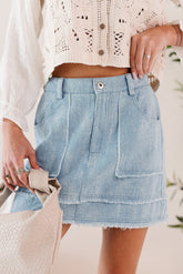 Rise To The Challenge Denim Mini Skirt (Light)