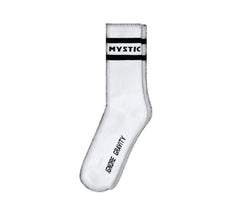 Mystic white socks with black stripes and 'IGNORE GRAVITY' text, watersports gear