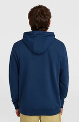 Navy blue hoodie for watersports, back view, worn by male model