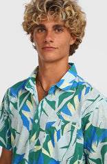 Billabong surf shirt with blue green leaf print, watersports beachwear for Whitstable