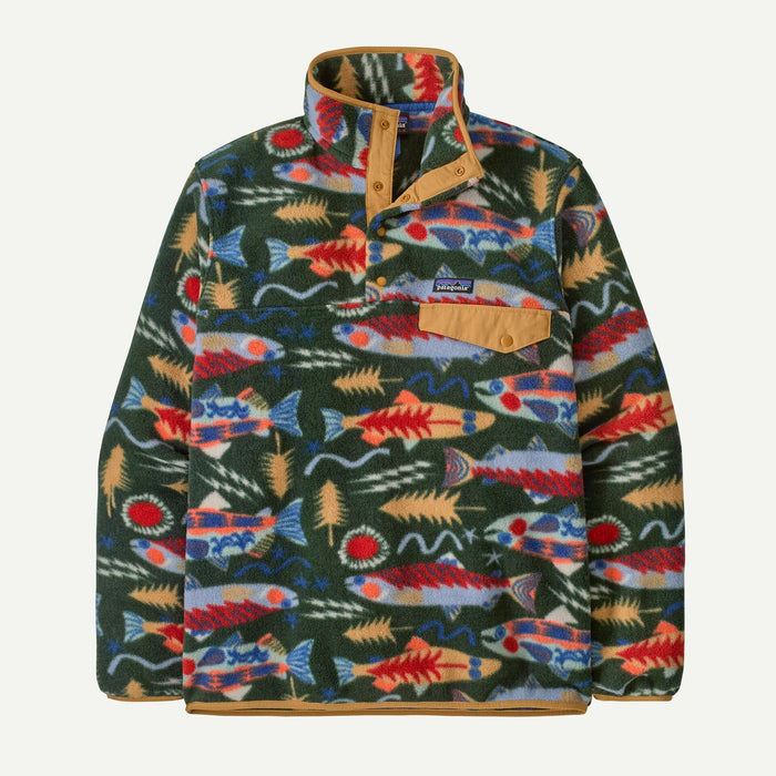 PATAGONIA LIGHTWEIGHT SYNCHILLA SNAP-T PULLOVER SALMON ENERGY: OLD GROWTH GREEN MENS FLEECE