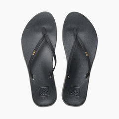Reef black flip flops with gold logo, beachwear for watersports at Boardworx Whitstable