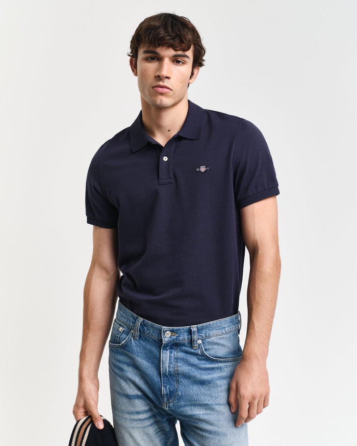 Shield Piqué Polo in Navy