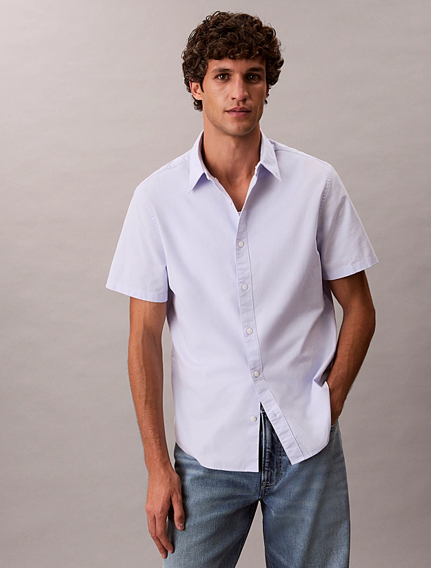 Short Sleeve Oxford Cotton Shirt in Iris