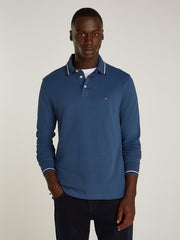 Tipped Long Sleeve Slim Polo in Aegean