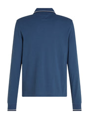 Tipped Long Sleeve Slim Polo in Aegean