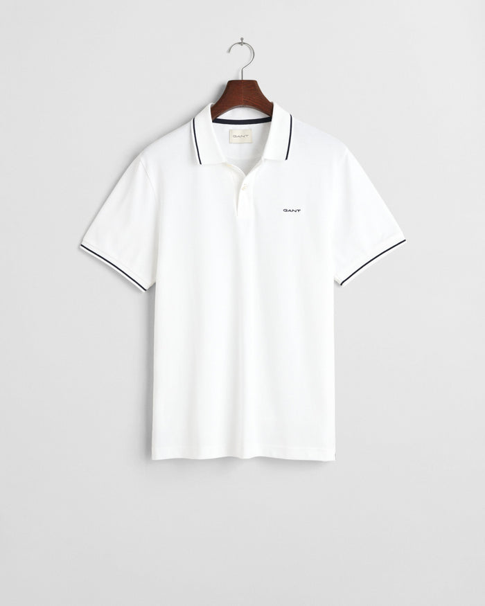 Tipped Piqué Polo in White
