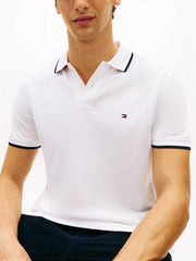 Tipped Pique Polo in White
