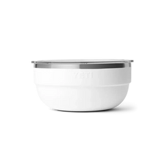 Yeti white insulated bowl with clear lid, large size, stainless steel rim