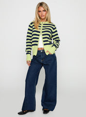 Best Time Knit Cardigan Green Stripe