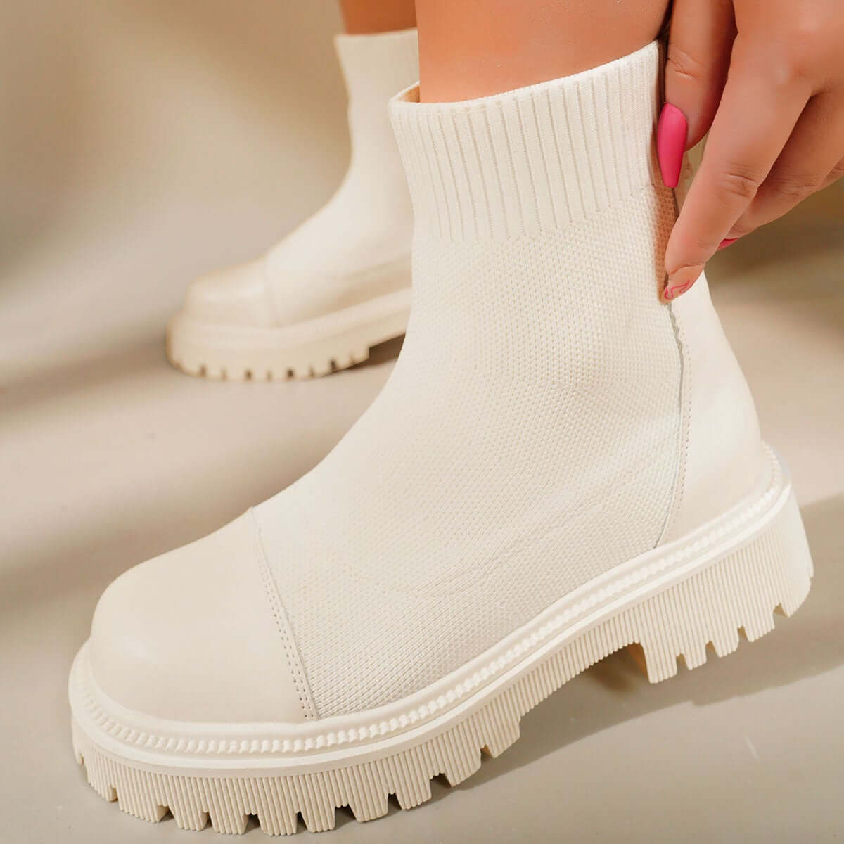 Chunky Heel Knit Sock Ankle Boots Platform Sole Booties