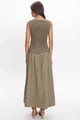 Keeeva Boatneck Maxi Dress Light Khaki