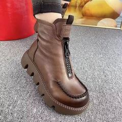 Comfortable Pu Leather Ankle Boots Low Heel Zipper Boots