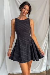 Retro Casual Polka Dot Flare Skirt Mini Dress (Black/White)
