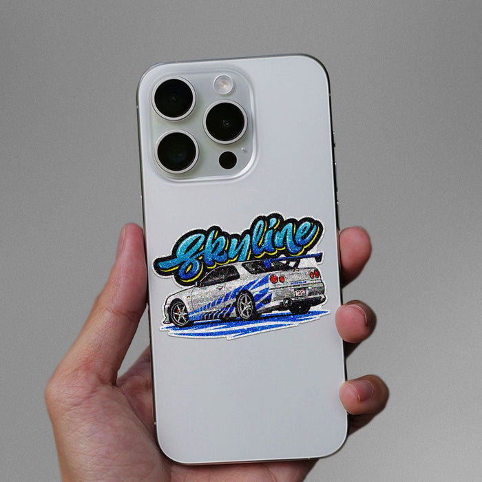 Blue White Sports Car Rear Glitter Sticker - Glitter Stickers | STICK IT UP