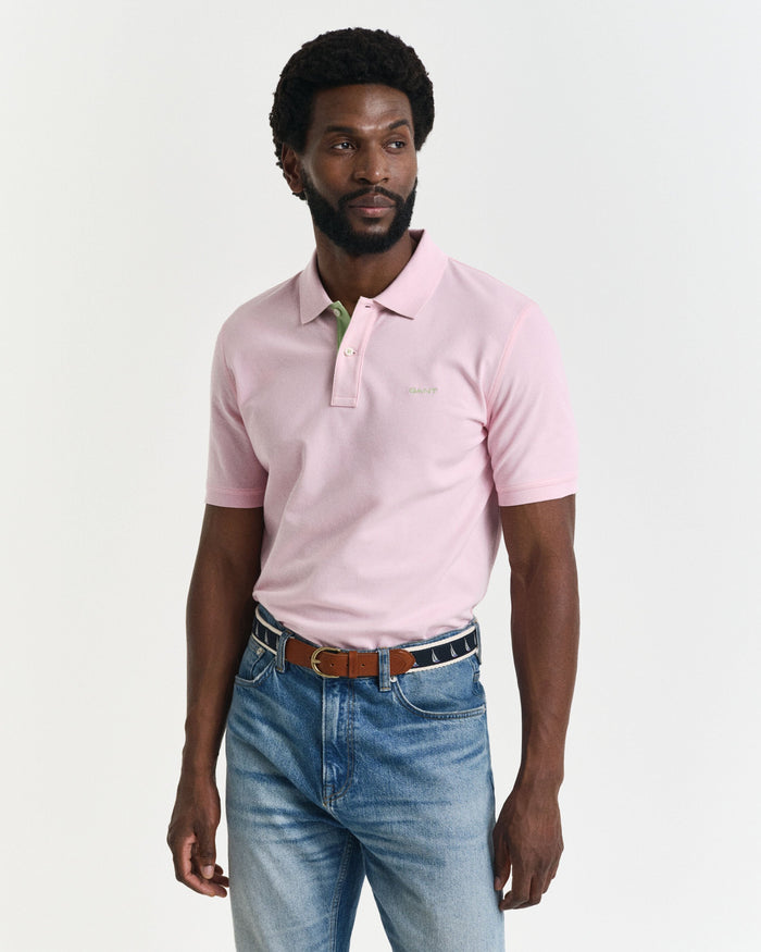 Contrast Piqué Polo in Pink