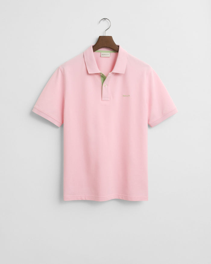 Contrast Piqué Polo in Pink