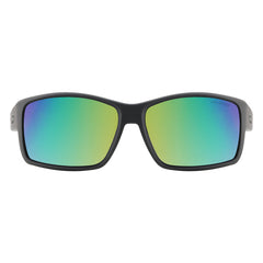 Polarised sunglasses with green-blue gradient lenses and black frame for watersports
