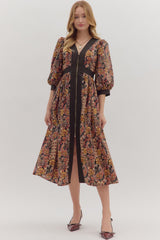 Verena Paisley Puff Sleeve Midi Dress