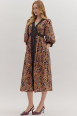 Verena Paisley Puff Sleeve Midi Dress