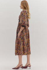 Verena Paisley Puff Sleeve Midi Dress