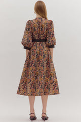 Verena Paisley Puff Sleeve Midi Dress