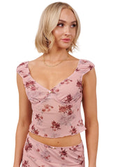 Lovely Days Floral Sweetheart Crop Top (Light Pink/Rose)
