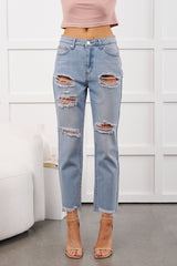 Boone High Rise Distressed Mom Jeans (Light Denim)